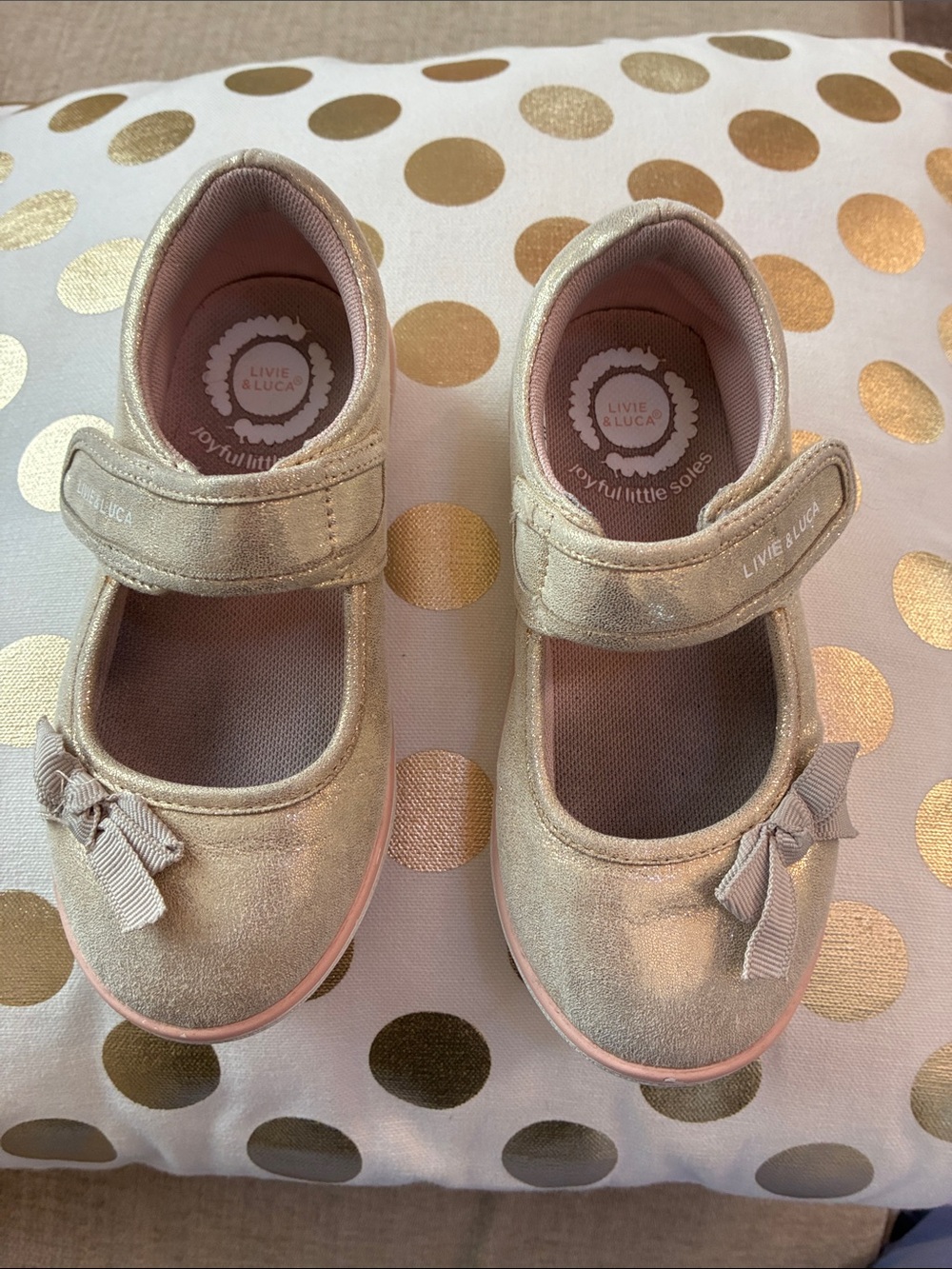 Livie & Luca Metallic Gold Mary Janes with Bow Detail